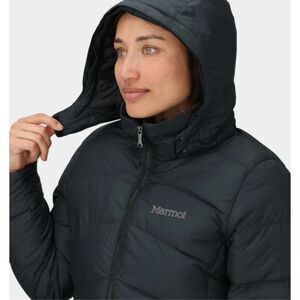 Marmot Black Montreal Long Down Puffer Jacket Removable Hood XS 700 Fill VG+